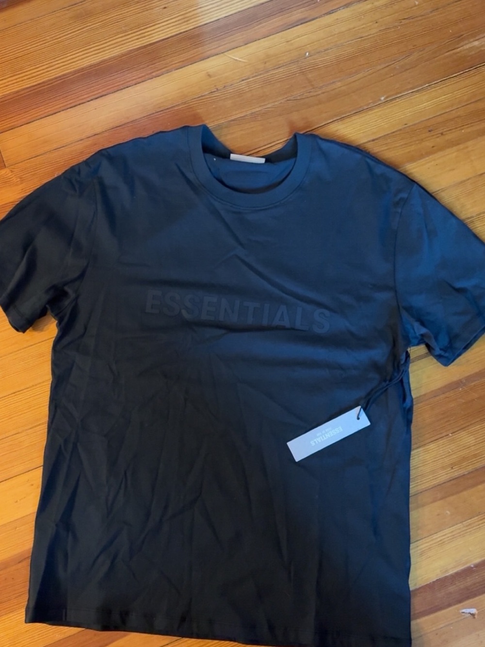Essentials Black Crewneck T-Shirt with Tone-On-Tone Logo